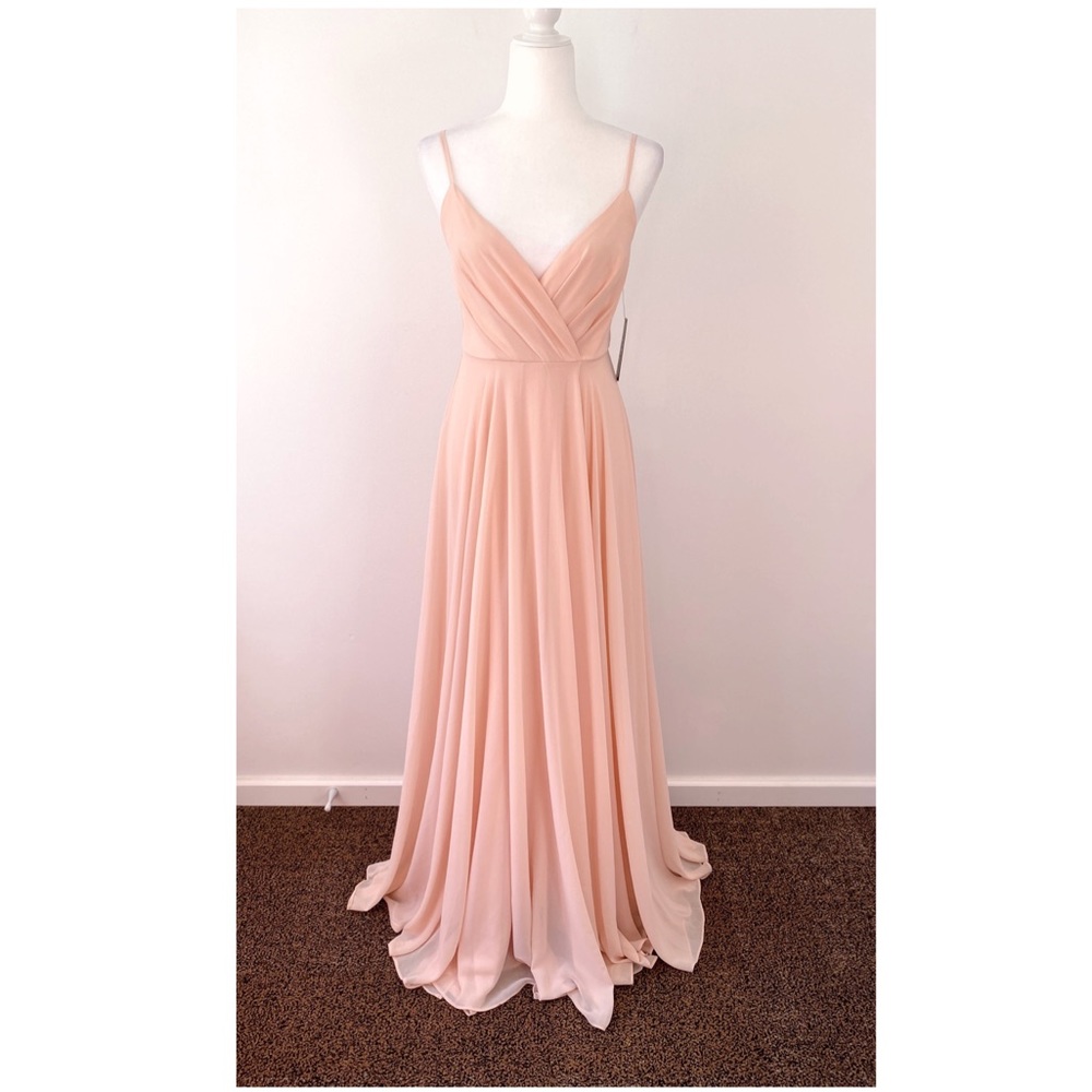 Lulus Blush Surplice Chiffon A-Line Long Gown